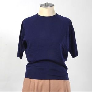 The Vintage Navy Merino Wool Short Sleeve Knit Top